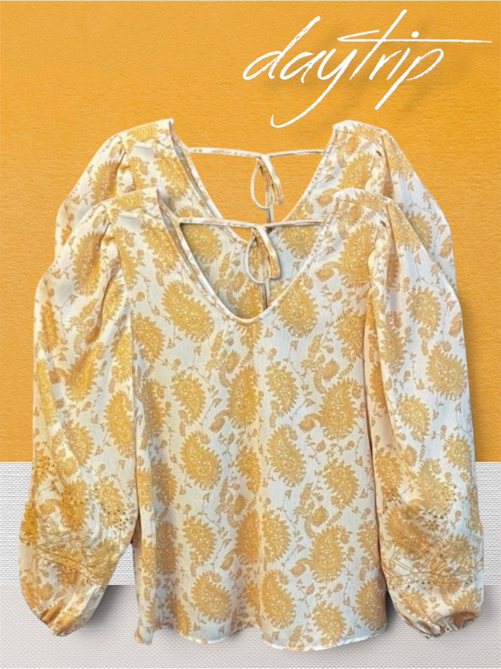 Daytrip Women's Yellow/White Paisley Tie Back Perfect Summer Shirt Size Small